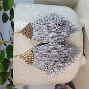 Zara Silver Tassel Fringe Earrings with Gold Accents